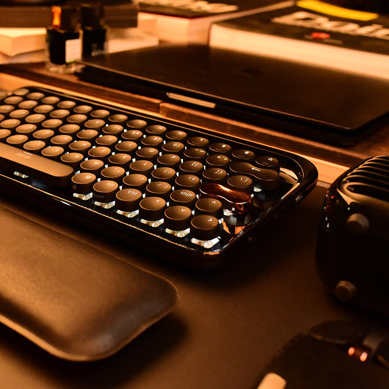 Wireless Office Black Gold Textured Retro Bluetooth Mechanical Keyboard And Mouse Set