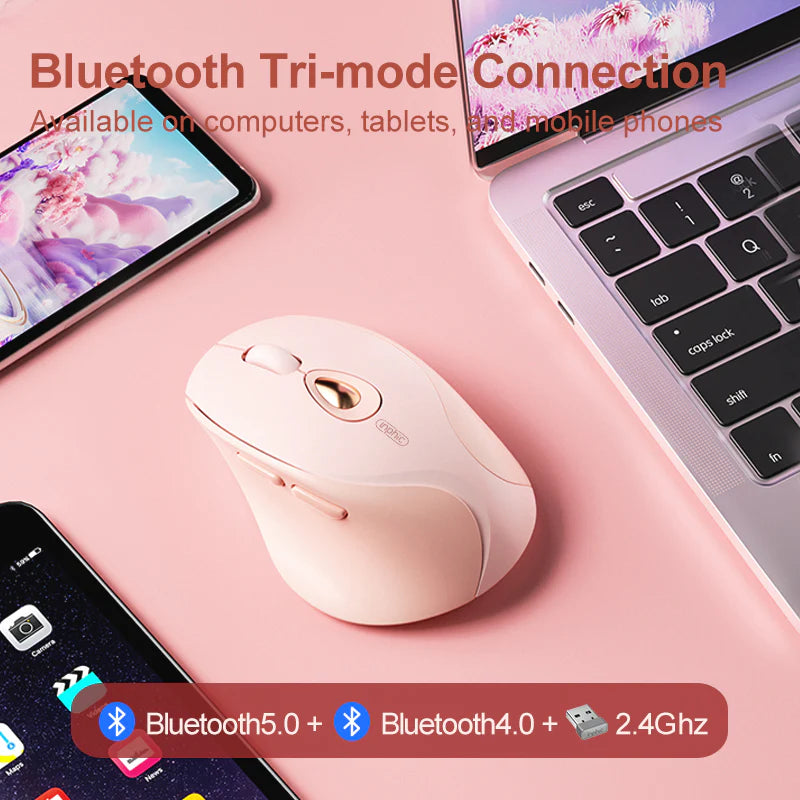 INPHIC DR801 Wireless and Bluetooth Mouse (Pink)