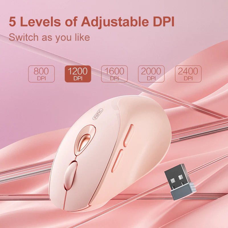 INPHIC DR801 Wireless and Bluetooth Mouse (Pink)