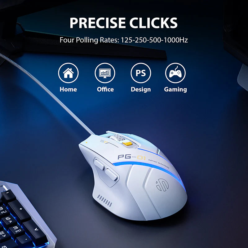 INPHIC PG1 Wired RGB Gaming Mouse (White)